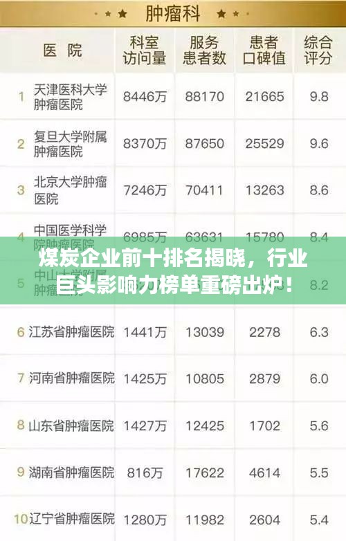 煤炭企業(yè)前十排名揭曉，行業(yè)巨頭影響力榜單重磅出爐！
