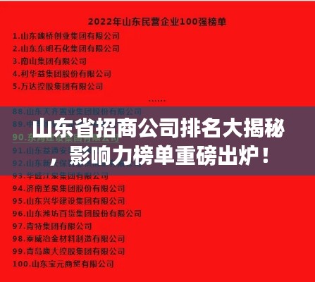 山東省招商公司排名大揭秘，影響力榜單重磅出爐！