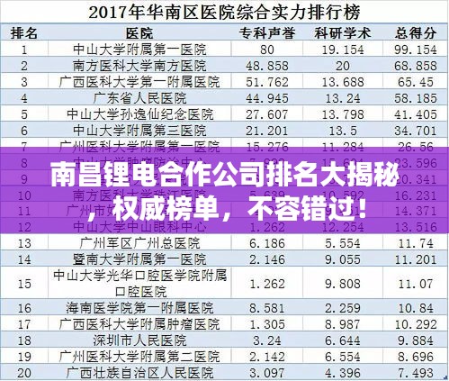 南昌鋰電合作公司排名大揭秘，權(quán)威榜單，不容錯(cuò)過(guò)！